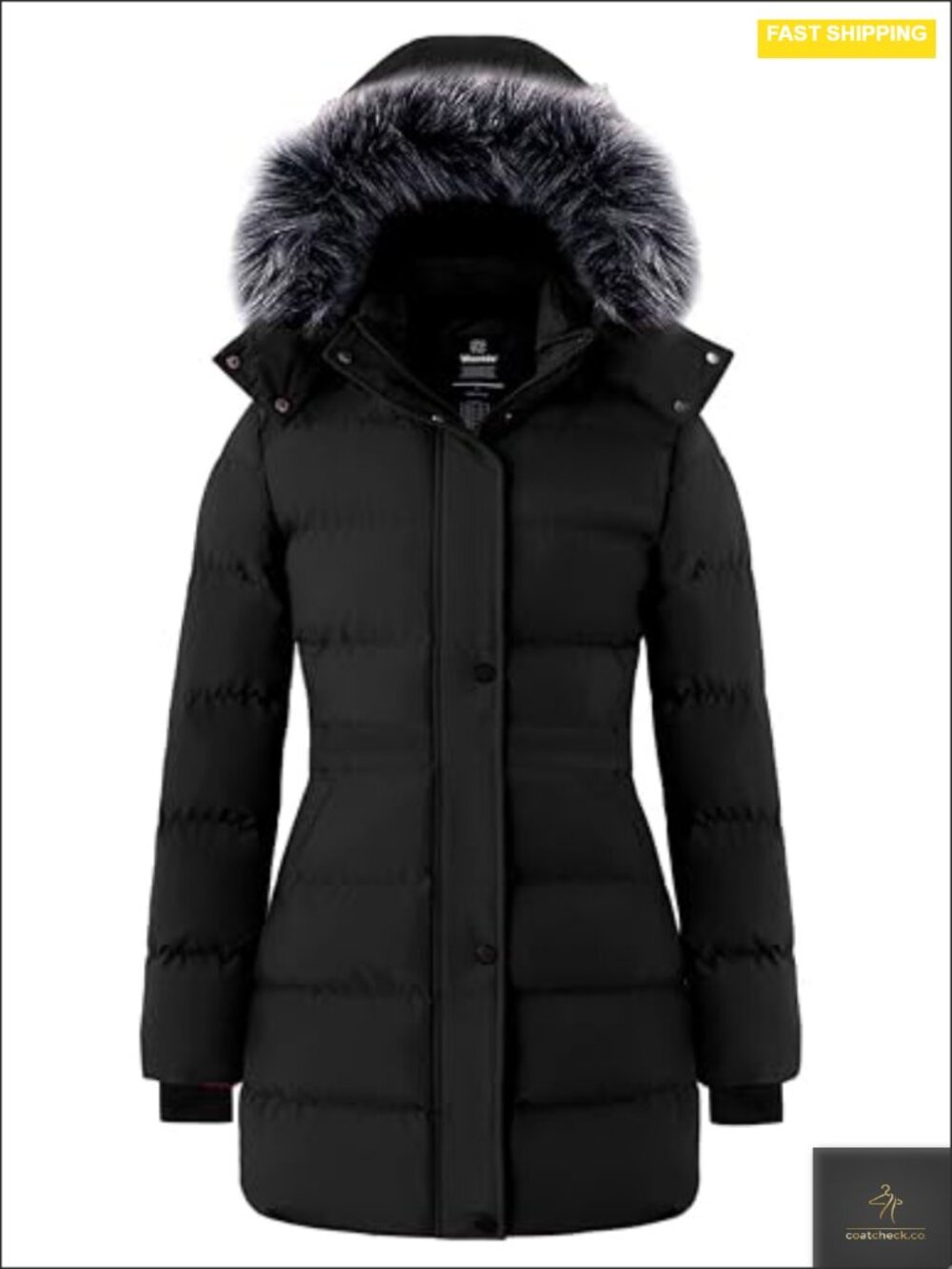 Waterproof Quilted Puffer Jacket with Detachable Fur Hood and Recycled Fabric